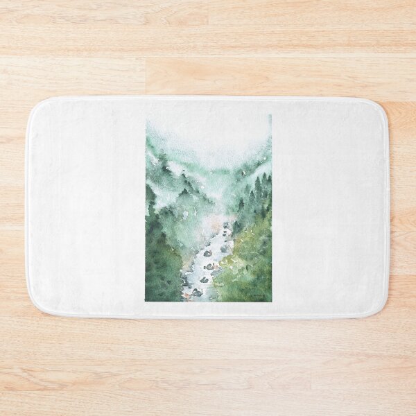 Item preview, Watercolor of a stream in the forest in fog designed and sold by Sanguinik.