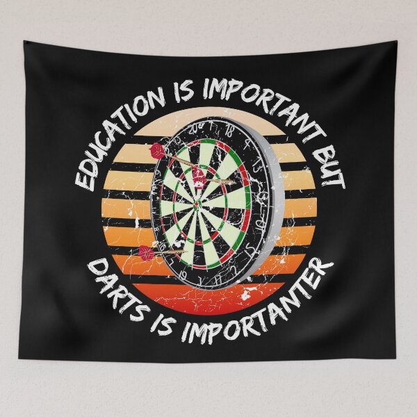 Item preview, Education Is Important But Darts Is Importanter Grunge Retro Sunset Dartboard In Black designed and sold by LuckyKermit.