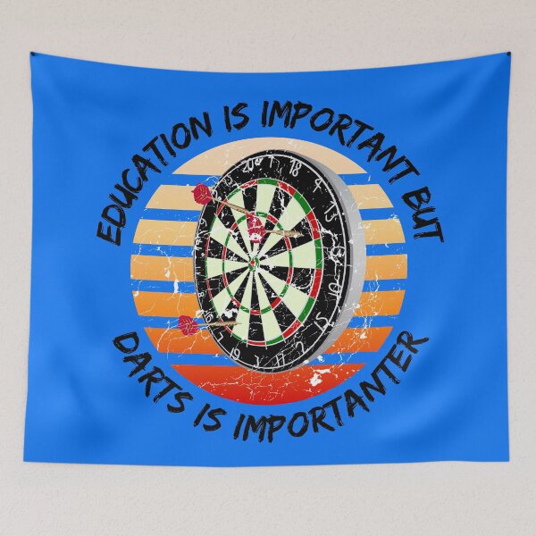 Item preview, Education Is Important But Darts Is Importanter Grunge Retro Sunset Dartboard In Blue designed and sold by LuckyKermit.