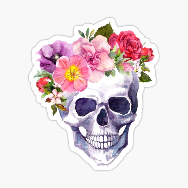 Skull with floral crown Sticker