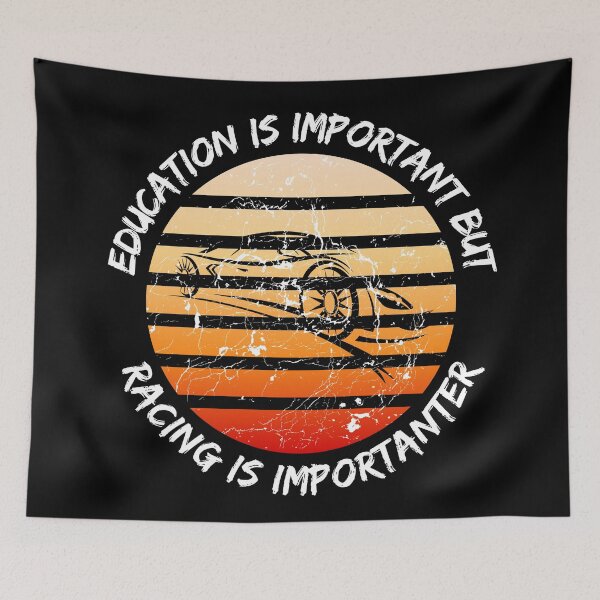 Item preview, Education Is Important But Racing Is Importanter Grunge Retro Sunset Car Drift In Black designed and sold by LuckyKermit.