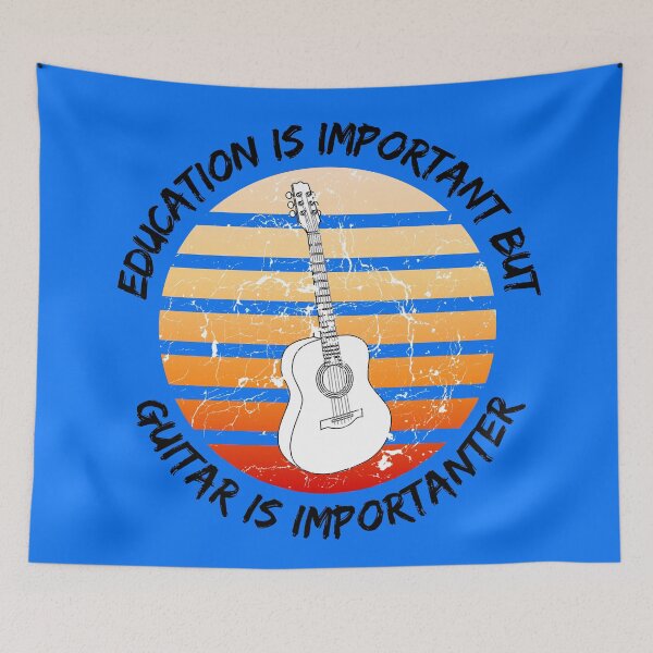 Item preview, Education Is Important But Guitar Is Importanter Grunge Retro Sunset In Blue designed and sold by LuckyKermit.