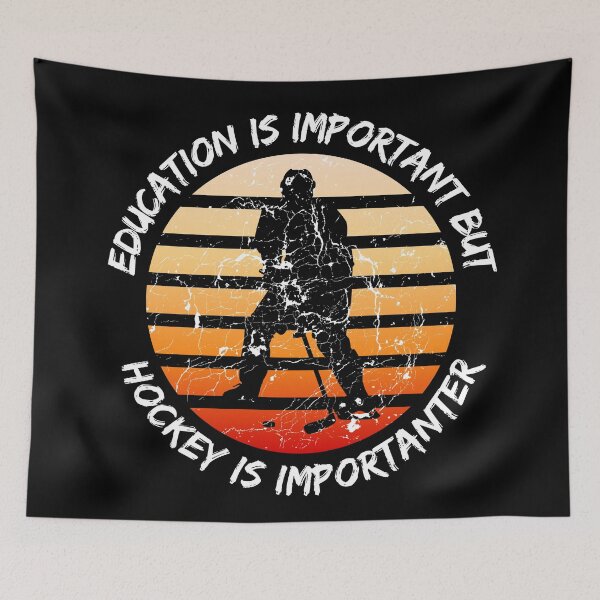 Item preview, Education Is Important But Hockey Is Importanter Grunge Retro Sunset Player In Black designed and sold by LuckyKermit.
