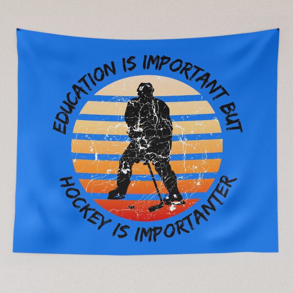 Item preview, Education Is Important But Hockey Is Importanter Grunge Retro Sunset Player In Blue designed and sold by LuckyKermit.