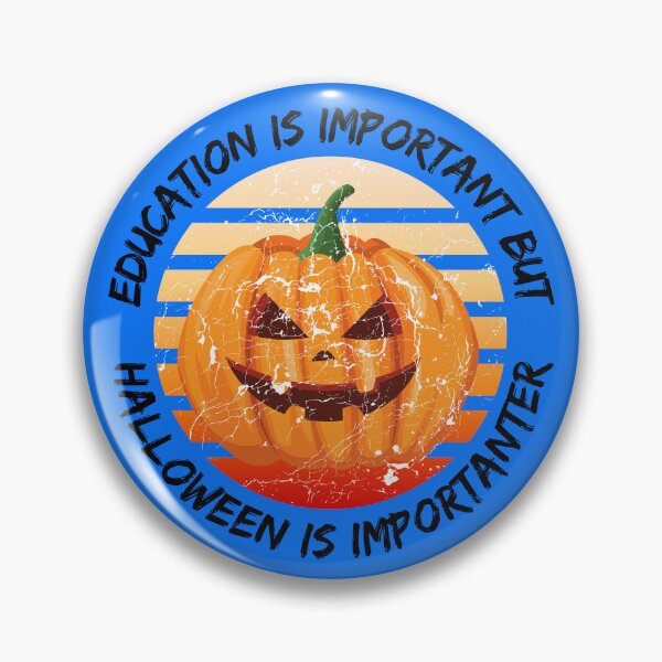 Artikelvorschau, Bildung ist wichtig, aber Halloween ist wichtiger Grunge Retro Sonnenuntergang gruseligen Kürbis in blau entworfen und verkauft von LuckyKermit.