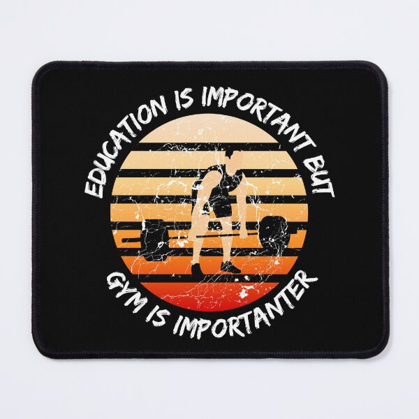 Item preview, Education Is Important But Gym Is Importanter Grunge Retro Sunset Guy Lifting Weights In Black designed and sold by LuckyKermit.