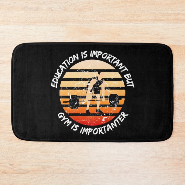 Item preview, Education Is Important But Gym Is Importanter Grunge Retro Sunset Guy Lifting Weights In Black designed and sold by LuckyKermit.
