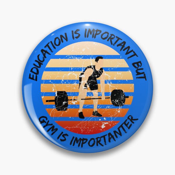 Item preview, Education Is Important But Gym Is Importanter Grunge Retro Sunset Guy Lifting Weights In Blue designed and sold by LuckyKermit.