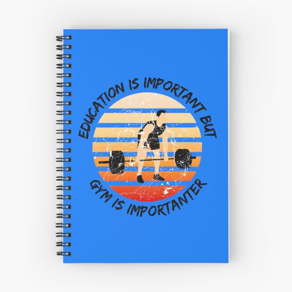 Item preview, Education Is Important But Gym Is Importanter Grunge Retro Sunset Guy Lifting Weights In Blue designed and sold by LuckyKermit.