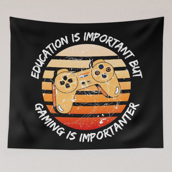Item preview, Education Is Important But Gaming Is Importanter Grunge Retro Sunset Controller In Black designed and sold by LuckyKermit.