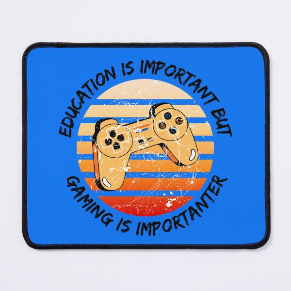 Item preview, Education Is Important But Gaming Is Importanter Grunge Retro Sunset Controller In Blue designed and sold by LuckyKermit.