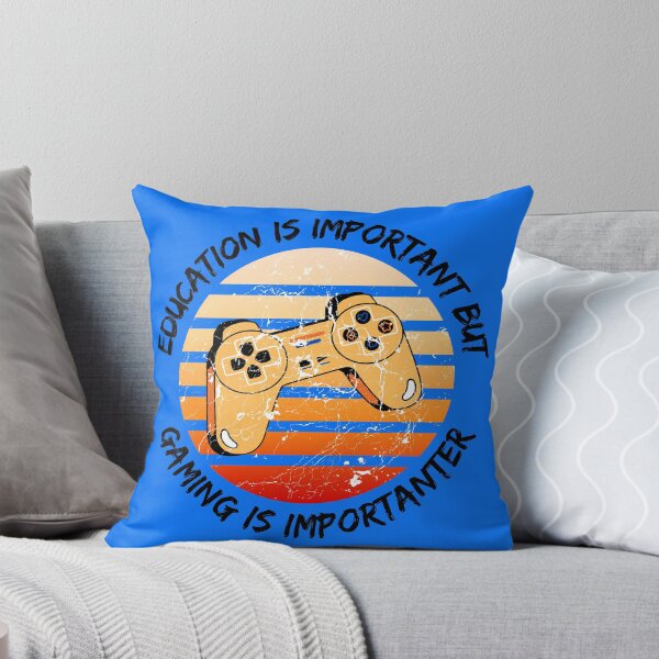 Item preview, Education Is Important But Gaming Is Importanter Grunge Retro Sunset Controller In Blue designed and sold by LuckyKermit.