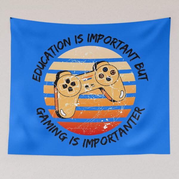 Item preview, Education Is Important But Gaming Is Importanter Grunge Retro Sunset Controller In Blue designed and sold by LuckyKermit.