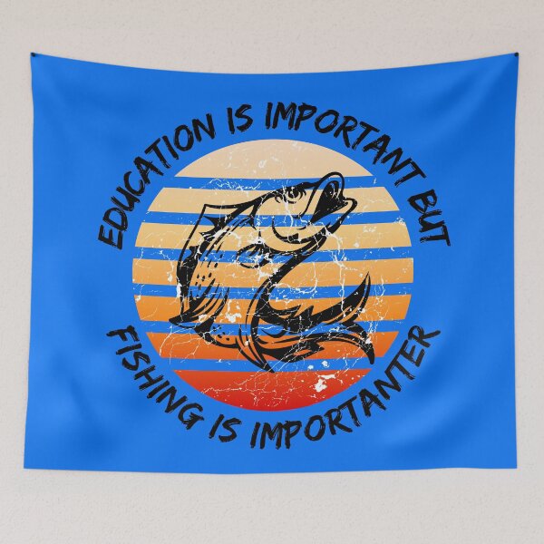 Item preview, Education Is Important But Fishing Is Importanter Grunge Retro Sunset Fish In Blue designed and sold by LuckyKermit.