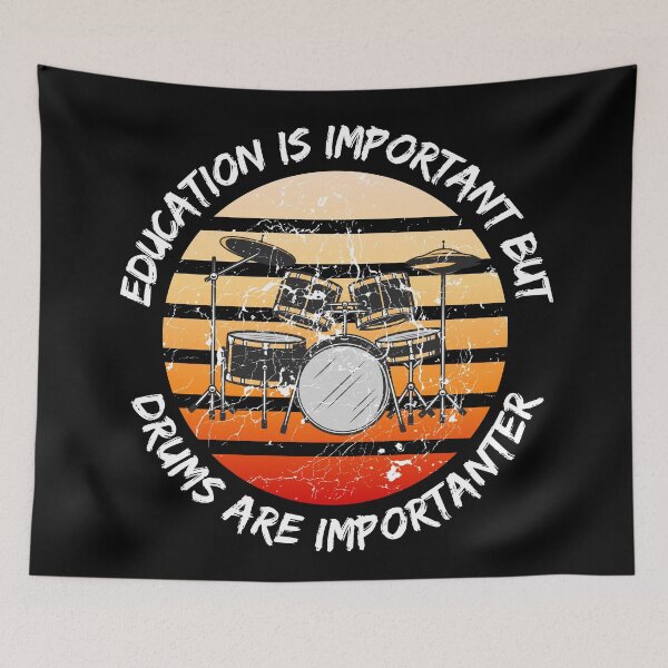Item preview, Education Is Important But Drums Are Importanter Grunge Retro Sunset Drum Set In Black designed and sold by LuckyKermit.