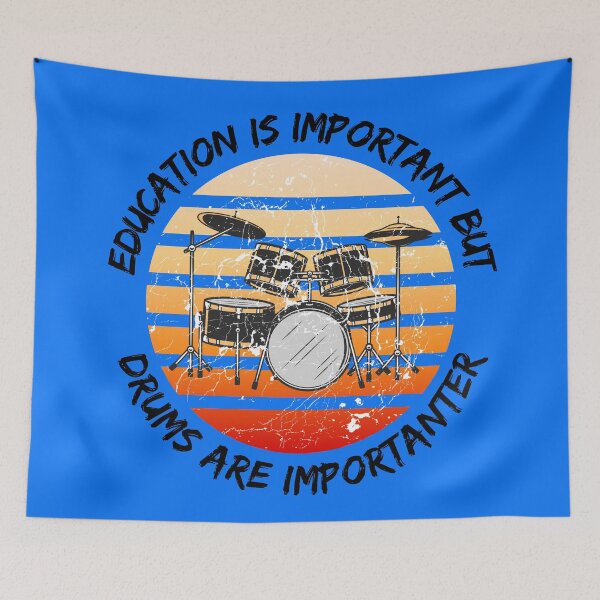 Item preview, Education Is Important But Drums Are Importanter Grunge Retro Sunset Drum Set In Blue designed and sold by LuckyKermit.