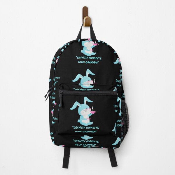 Item preview, Silently Corrects Your Grammar Funny Grammar Police Bunny Drinking Tea In Black designed and sold by LuckyKermit.
