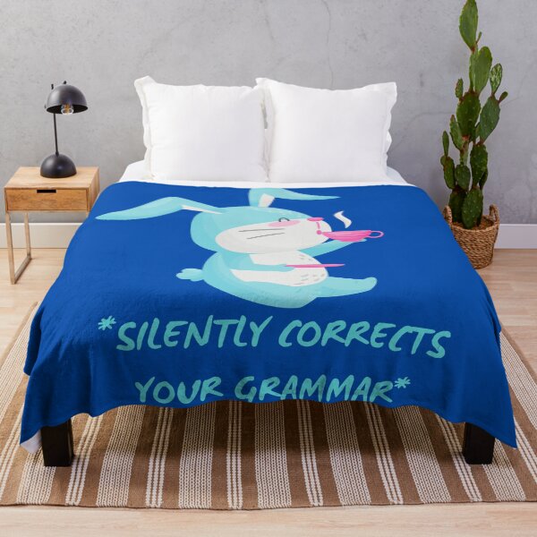 Item preview, Silently Corrects Your Grammar Funny Grammar Police Bunny Drinking Tea In Blue designed and sold by LuckyKermit.
