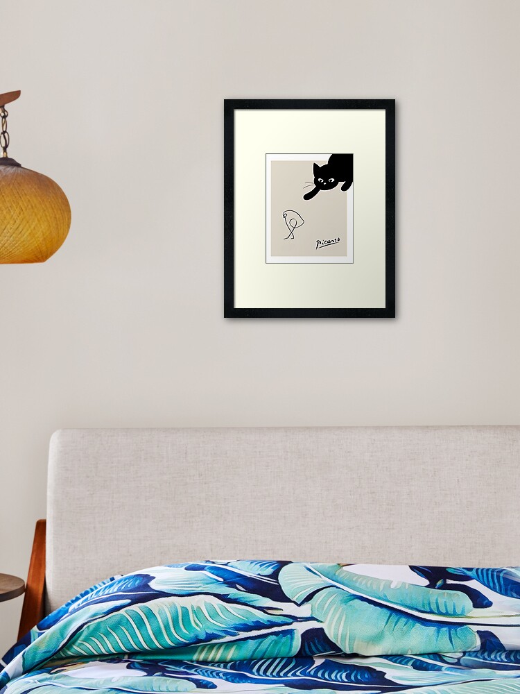 Thumbnail 1 of 7, Framed Art Print, Black Cat With Bird Pablo Picásso - Pablo Picásso Art - Cute Cat Lover With Bird Poster Gift designed and sold by PaulaSpringArt.