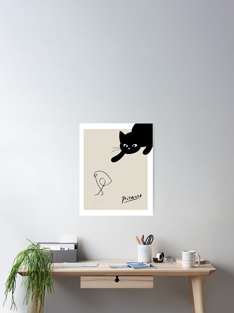 Thumbnail 2 of 3, Poster, Black Cat With Bird Pablo Picásso - Pablo Picásso Art - Cute Cat Lover With Bird Poster Gift designed and sold by PaulaSpringArt.