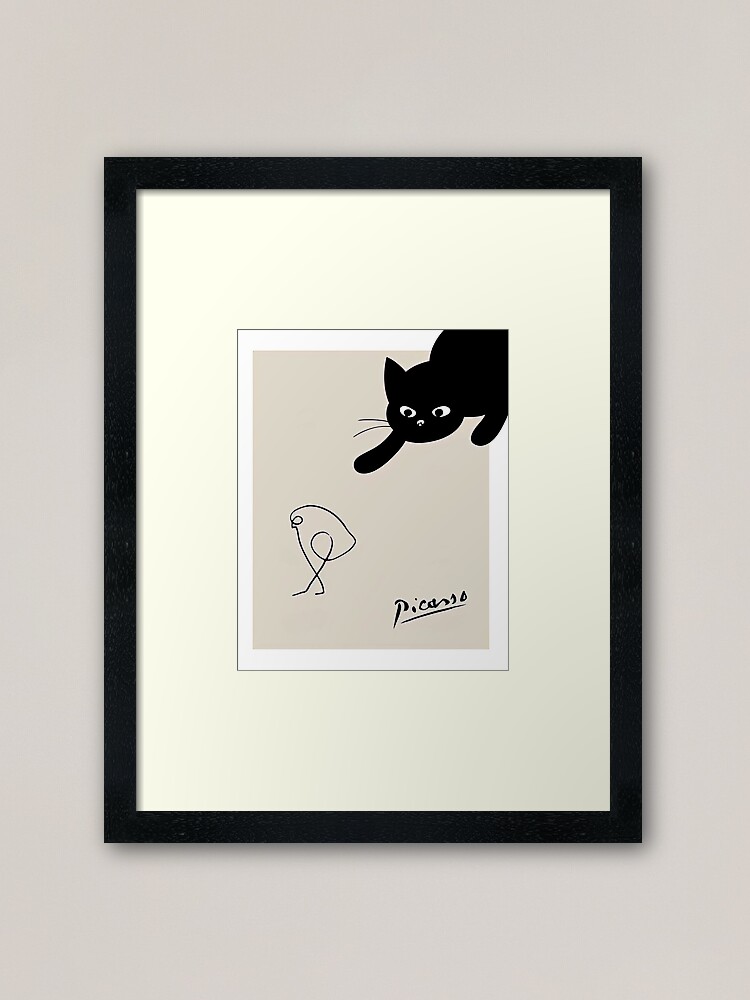 Thumbnail 2 of 7, Framed Art Print, Black Cat With Bird Pablo Picásso - Pablo Picásso Art - Cute Cat Lover With Bird Poster Gift designed and sold by PaulaSpringArt.