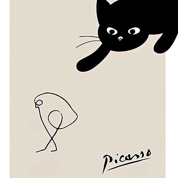 Artwork thumbnail, Black Cat With Bird Pablo Picásso - Pablo Picásso Art - Cute Cat Lover With Bird Poster Gift by PaulaSpringArt