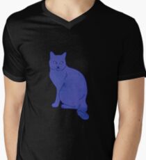 Aquarell Blumen und Katze T-Shirt mit V-Ausschnitt für Männer