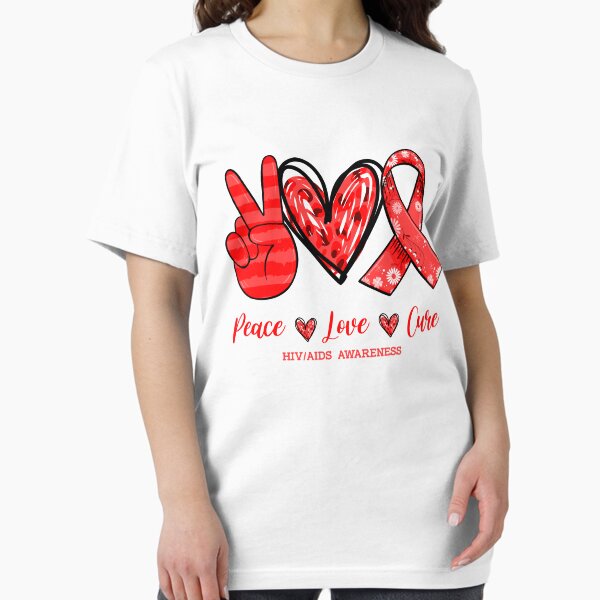 Item preview, Peace Love Cure HIV AIDS Awareness Caring Support Fighting Shirt  designed and sold by Master Jay.