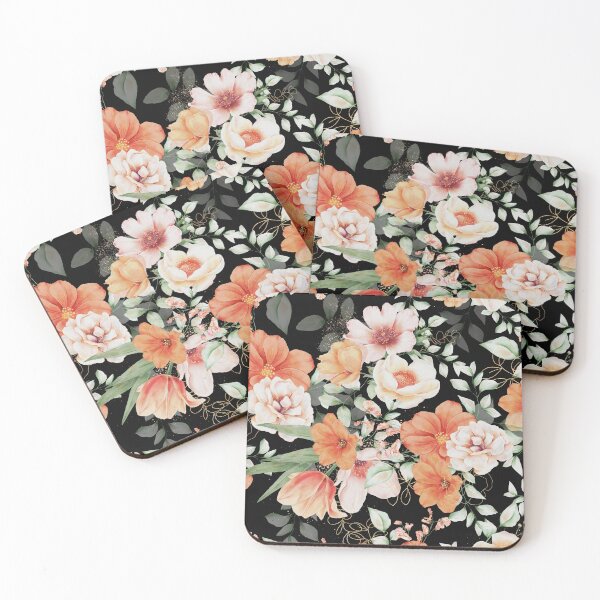 Artikelvorschau, Peach Florals on Black entworfen und verkauft von meggydesigns.