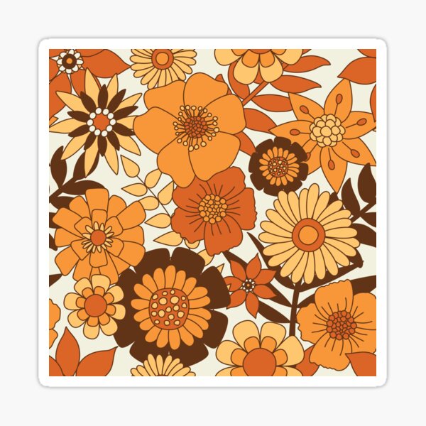 Seventies Flower Power Heather - Brown Orange Sticker