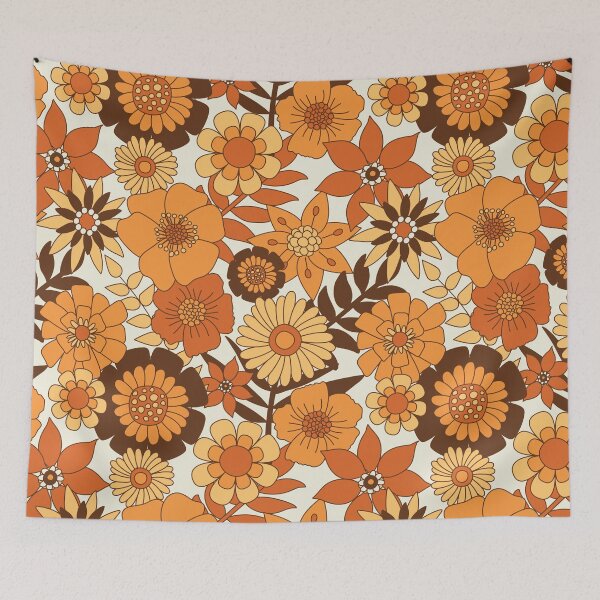Item preview, Seventies Flower Power Heather - Brown Orange designed and sold by Happy  People Prints.