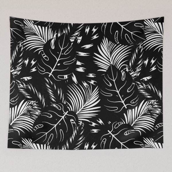 Item preview, Black and White Tropical Pattern Palm Tree Monstera Leaves designed and sold by SoccaTamam.