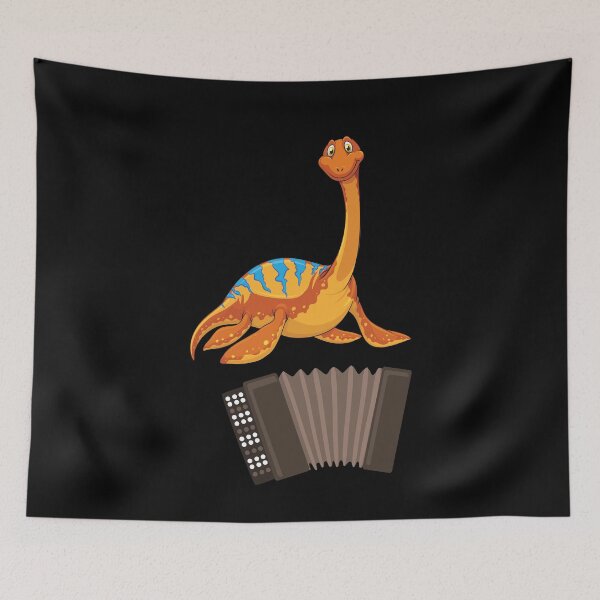 Artikelvorschau, Dinosaurier, der Akkordeon spielt, lustiger guter Dinosaurier-Akkordeon-Liebhaber-nettes orange Design entworfen und verkauft von pedrored369.