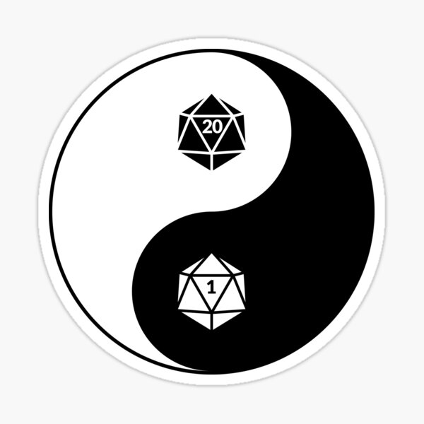Yin Yang d20 Dungeons and Dragons Dice RPG Tee Sticker