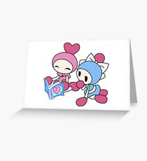 Pink Bomberman + Cyan Bomberman - Super Bomberman R Greeting Card