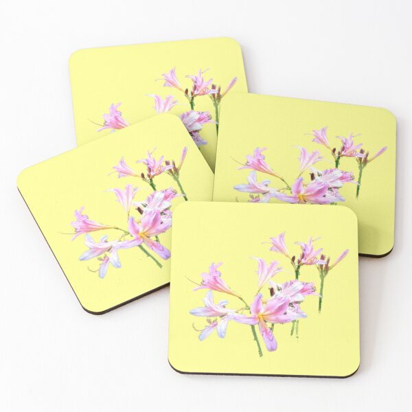 Item preview, Pink Lilies (Amaryllis) (on Cheerful Yellow and Deep Rose Pink) designed and sold by GladBlackLamb.