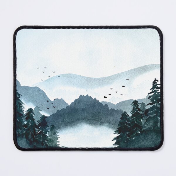 Item preview, Blue Misty Mountain Landscape Horizontal Watercolor designed and sold by Iro-by-Mona.