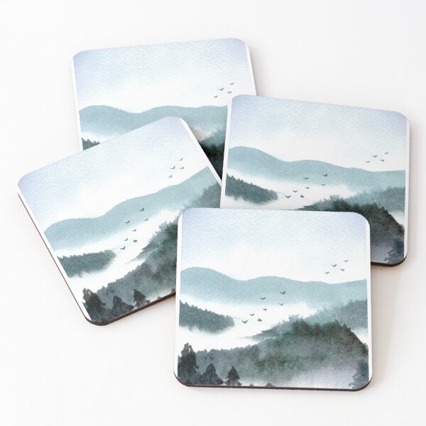 Item preview, Blue Misty Mountain Landscape Painting Watercolor  designed and sold by Iro-by-Mona.