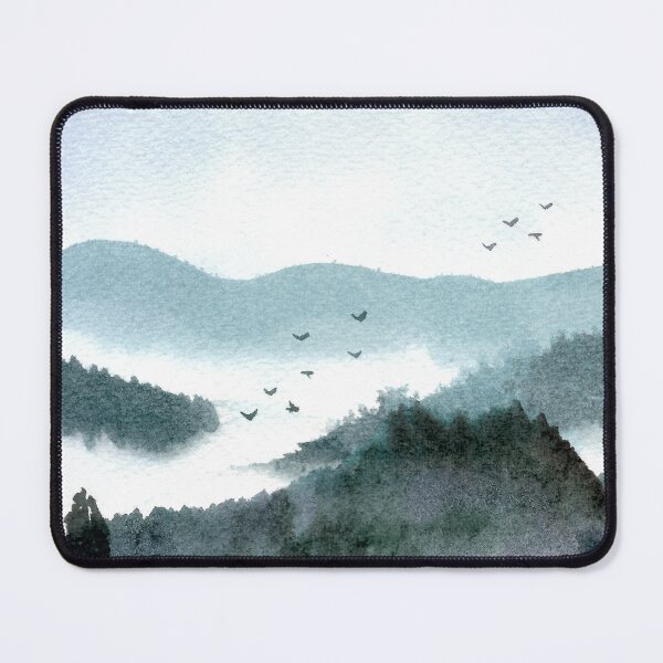 Item preview, Blue Misty Mountain Landscape Painting Watercolor designed and sold by Iro-by-Mona.