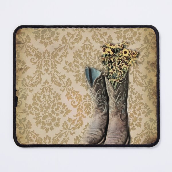 Item preview, primitive Wildflower brown damask western country cowboy boots designed and sold by LEILA ART SPACE.