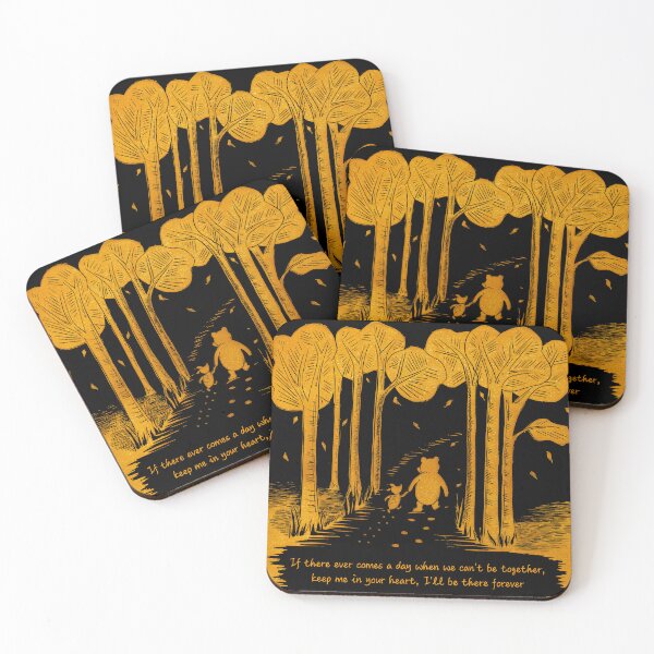 Item preview, "If there ever comes a day when we can't be together" Winnie the Pooh and Piglet linocut Black and Gold designed and sold by Maddy Bennett.