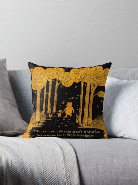 Aperçu de l'œuvre "Si jamais il vient un jour où nous ne pouvons pas être ensemble" Winnie l'Ourson et Porcinet linogravure Noir et Or créée et vendue par Maddy Bennett.