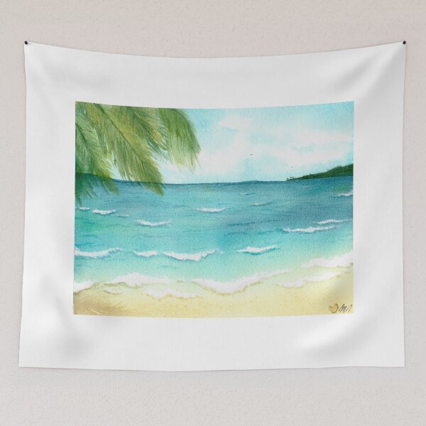 Artikelvorschau, Entspannendes Strand- und Palmen-Aquarell entworfen und verkauft von Iro-by-Mona.