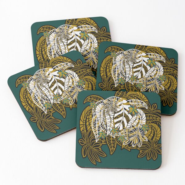 Item preview, Vintage Hawaiian Teal And Gold Tropical Floral designed and sold by sunnthreads.