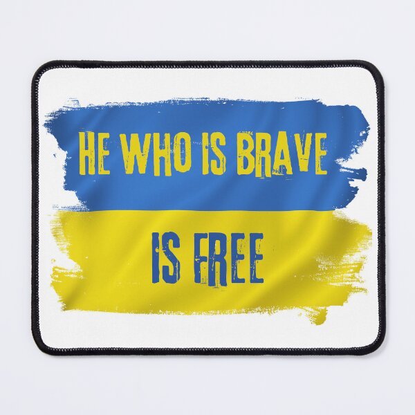 Item preview, Ukrainian Flag with He Who Is Brave Is Free quote  designed and sold by YogaZesty.