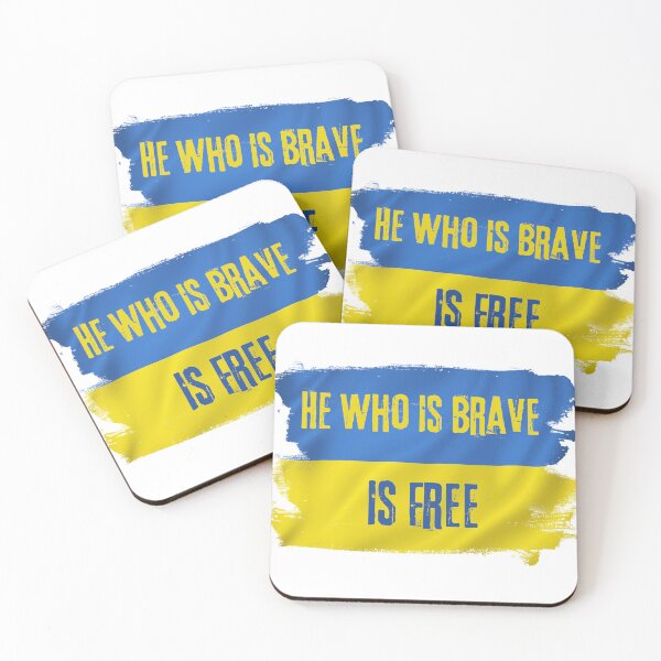 Item preview, Ukrainian Flag with He Who Is Brave Is Free quote  designed and sold by YogaZesty.