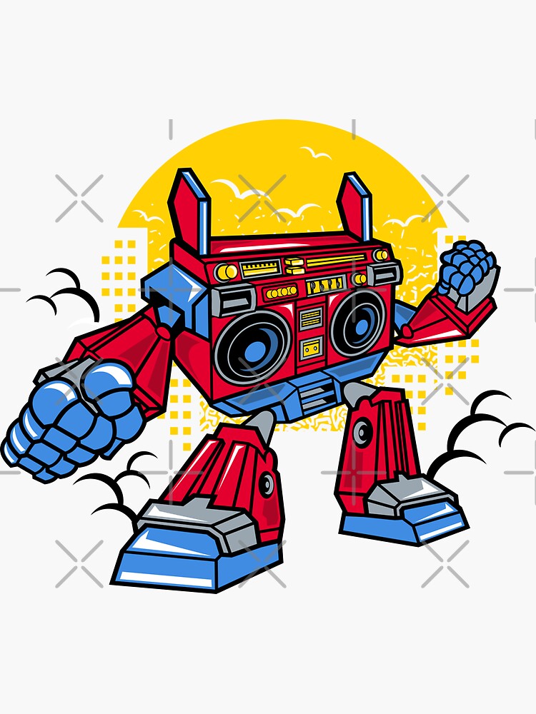 "Boombox Robot Transformer" Sticker by TheWildePeach Redbubble