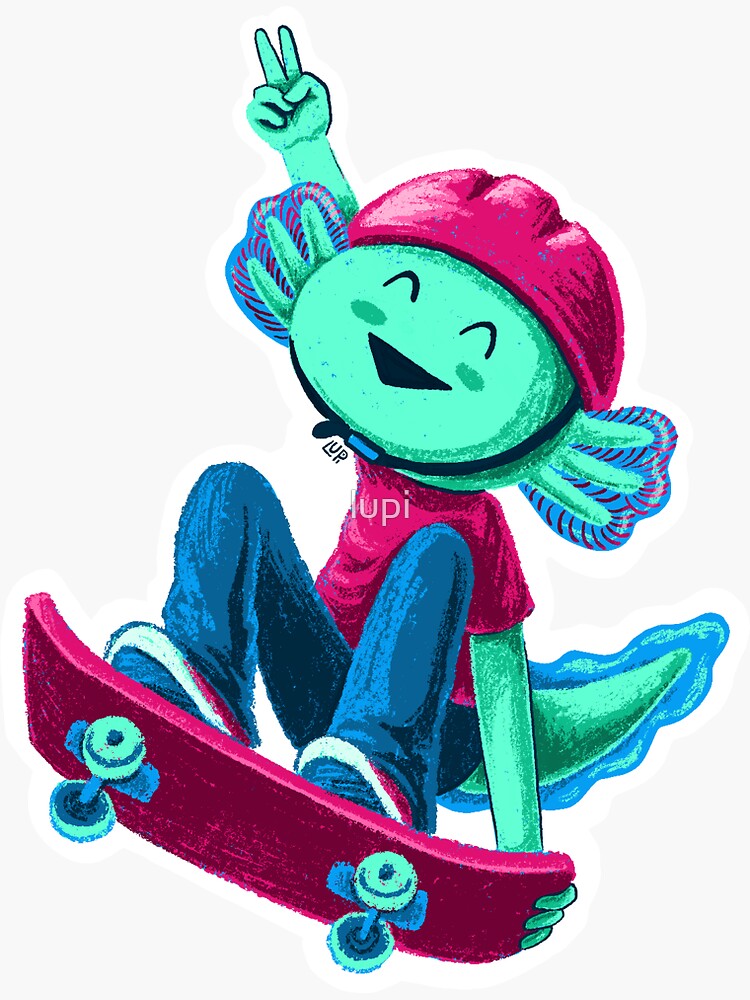 Skateboard Axolotl Sticker By Lupi Redbubble