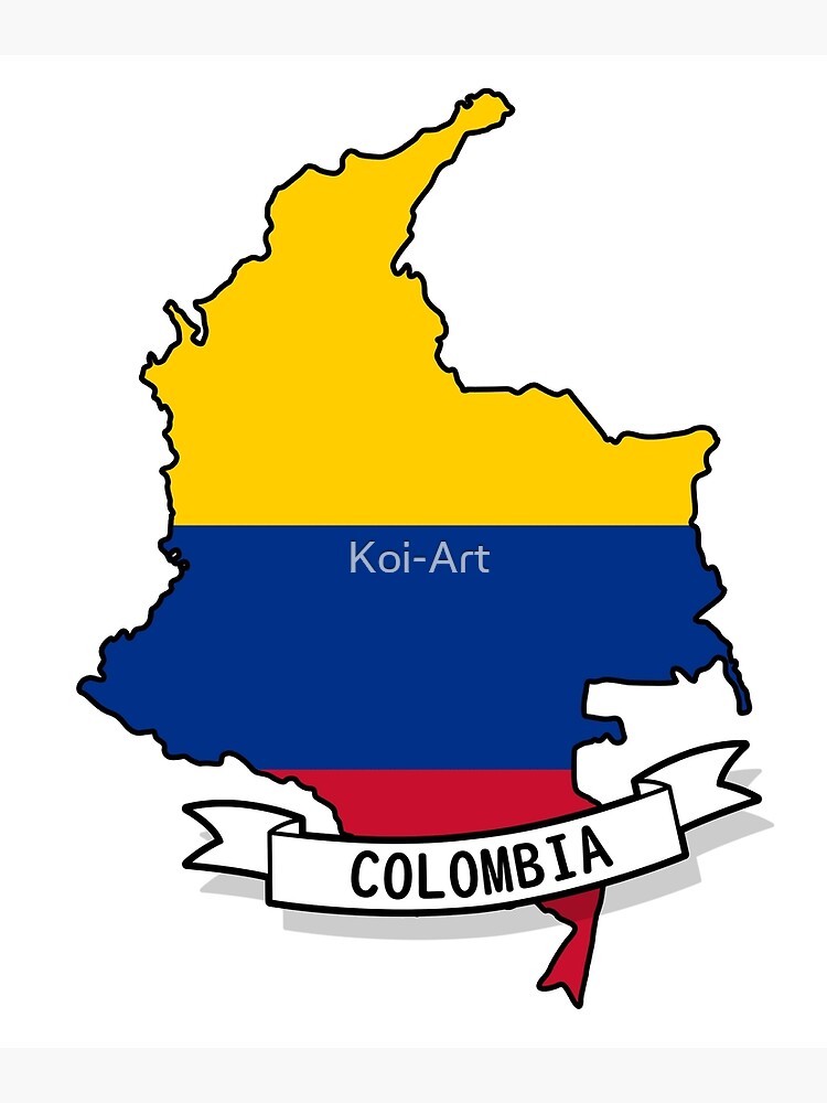 Colombia Flag Map Poster For Sale By Koi Art Redbubble   Flat,750x,075,f Pad,750x1000,f8f8f8 