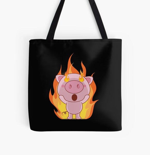 Peppa Pig with fire All Over Print Tote Bag